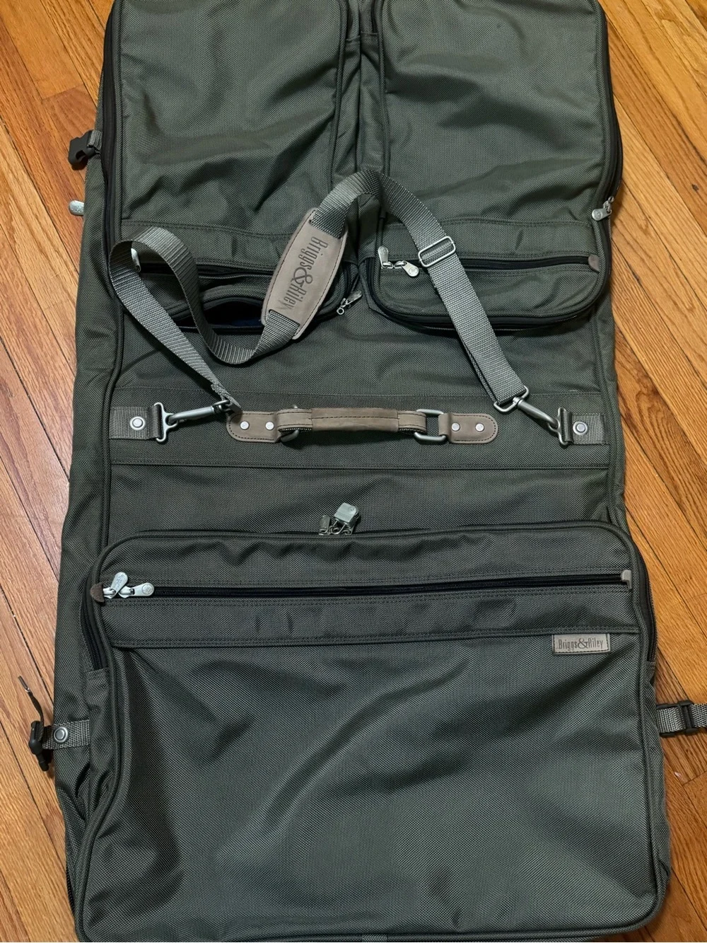 Briggs & Riley Olive Travel Garment Bag with Shoulder Strap
